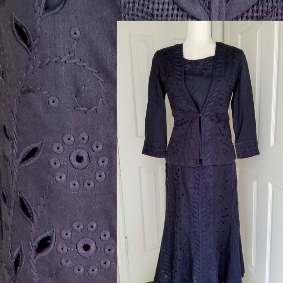 J Song Collection Dresses & Skirts - Linen Eyelet 3 Piece Blue Skirt Set Size 10